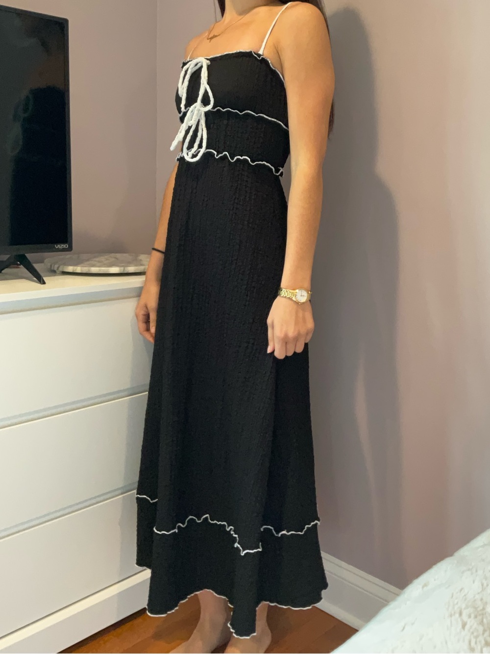 See You Monday Black Maxi Dress with White Trim
